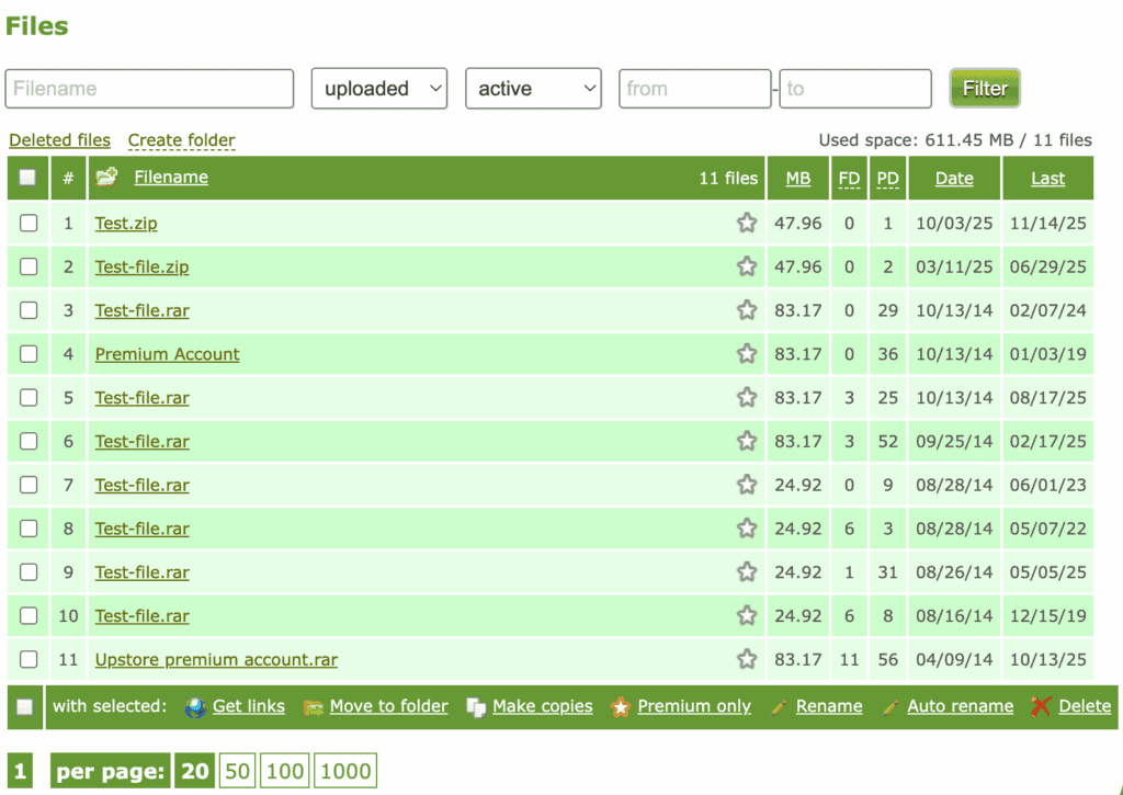 Upstore Premium Dashboard showing easy file management interface