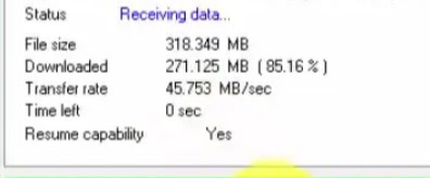 High speed download graph showing 100MB/s performance